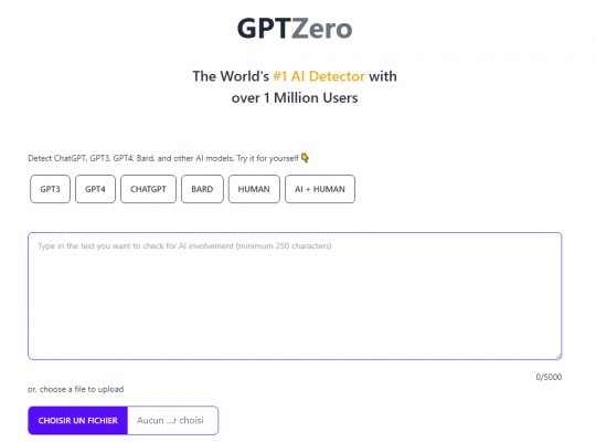 GPTZero – Détecteur de contenu écrit par IA